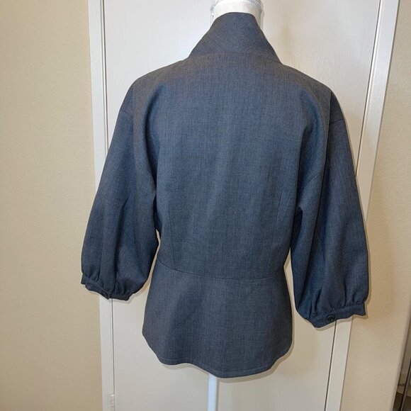 Trina Turk Womens Jacket Gray Size 10 Wool Spandex Blend Peplum Pockets Hook Eye - Picture 10 of 11
